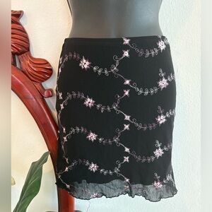 Vintage Los Angeles Express Black Floral Overlay Whimsigoth Mini Skirt